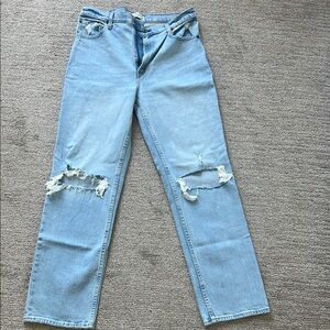 Abercrombie & Fitch Blue Straight Leg Jeans with Distressed Knees